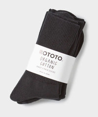 RoToTo Organic Daily 3 Pack Ribbed Crew Socks in Black