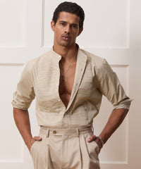 Italian Band Collar Popover Tuxedo Shirt