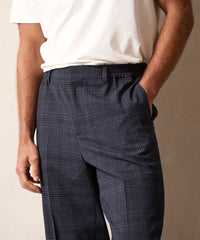 Italian Wool Side Elastic Trouser in Navy Glen Plaid