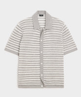 Cropped Pointelle Linen Sweater Polo