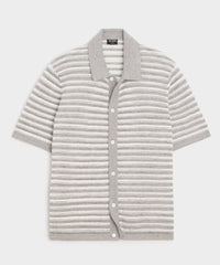 Cropped Pointelle Linen Sweater Polo