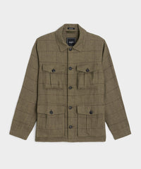 Linen Field Jacket in Olive Windowpane
