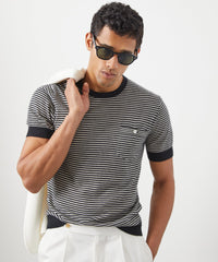 Premium Cashmere Pocket Tee in Black Stripe