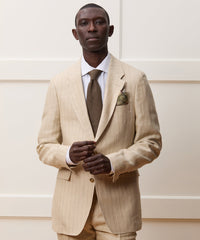 Italian Linen-Silk Sutton Jacket in Tan Pinstripe
