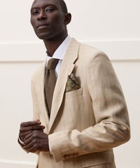 Italian Linen-Silk Sutton Jacket in Tan Pinstripe