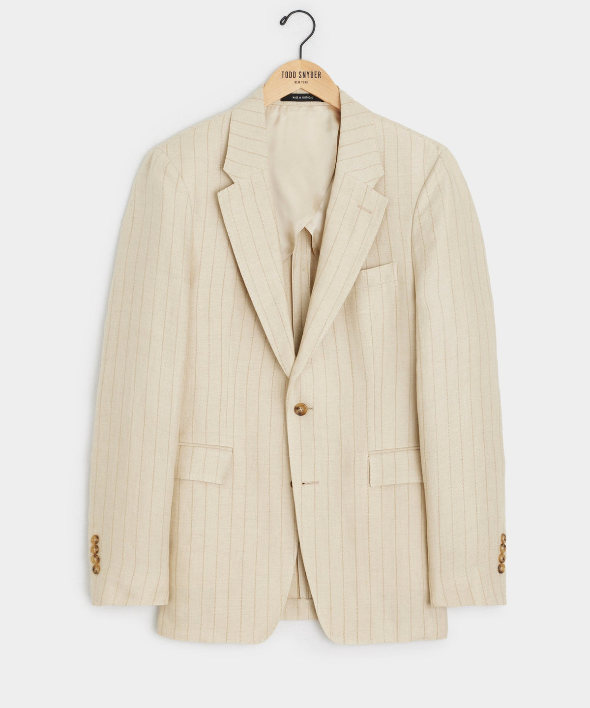 Italian Linen-Silk Sutton Jacket in Tan Pinstripe