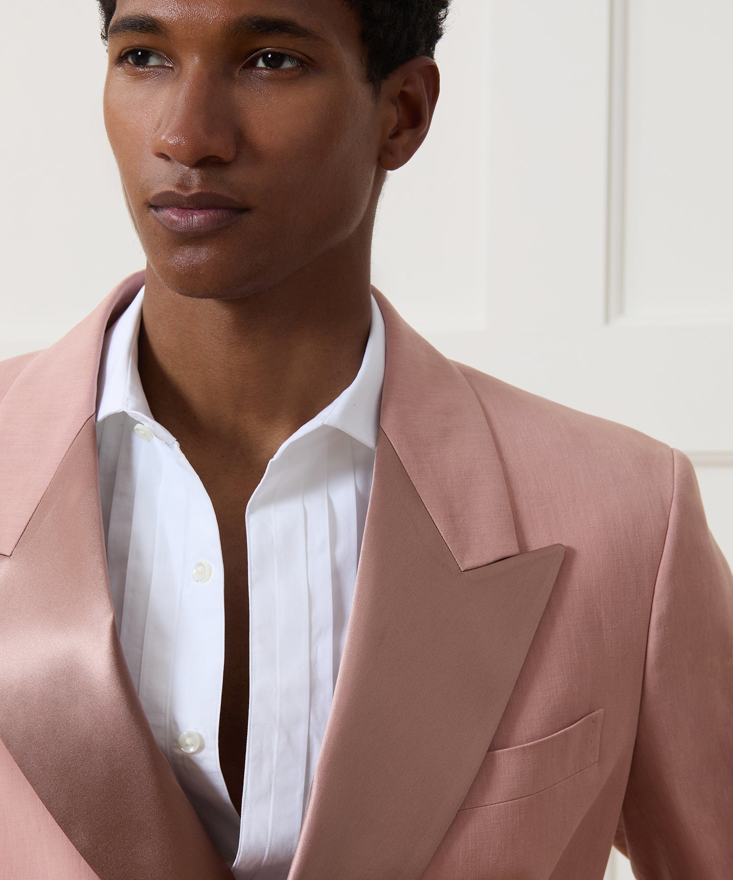 Relaxed Italian Sueded Linen Double-Breasted Tuxedo Jacket