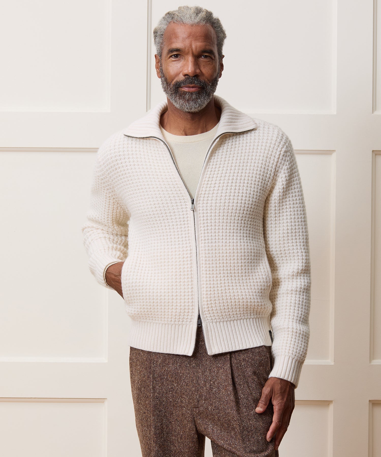 Cashmere Waffle Full-Zip Sweater Jacket
