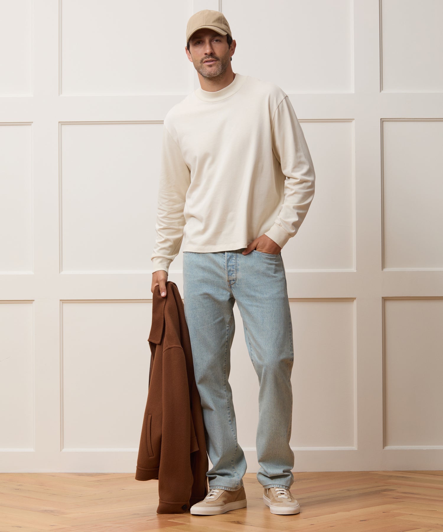 Relaxed Portuguese Jersey Mock Neck Tee