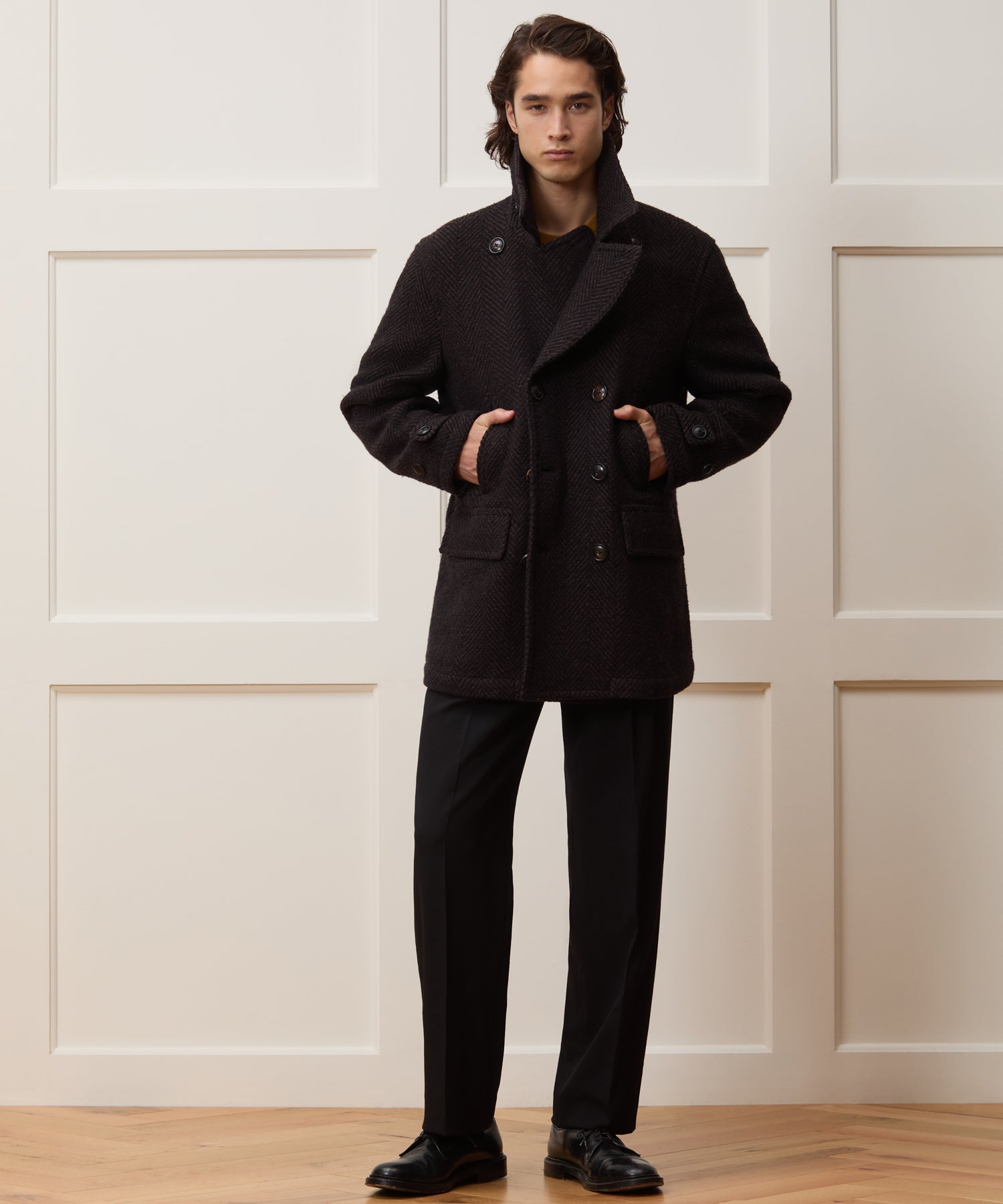 Italian Wool Herringbone Peacoat