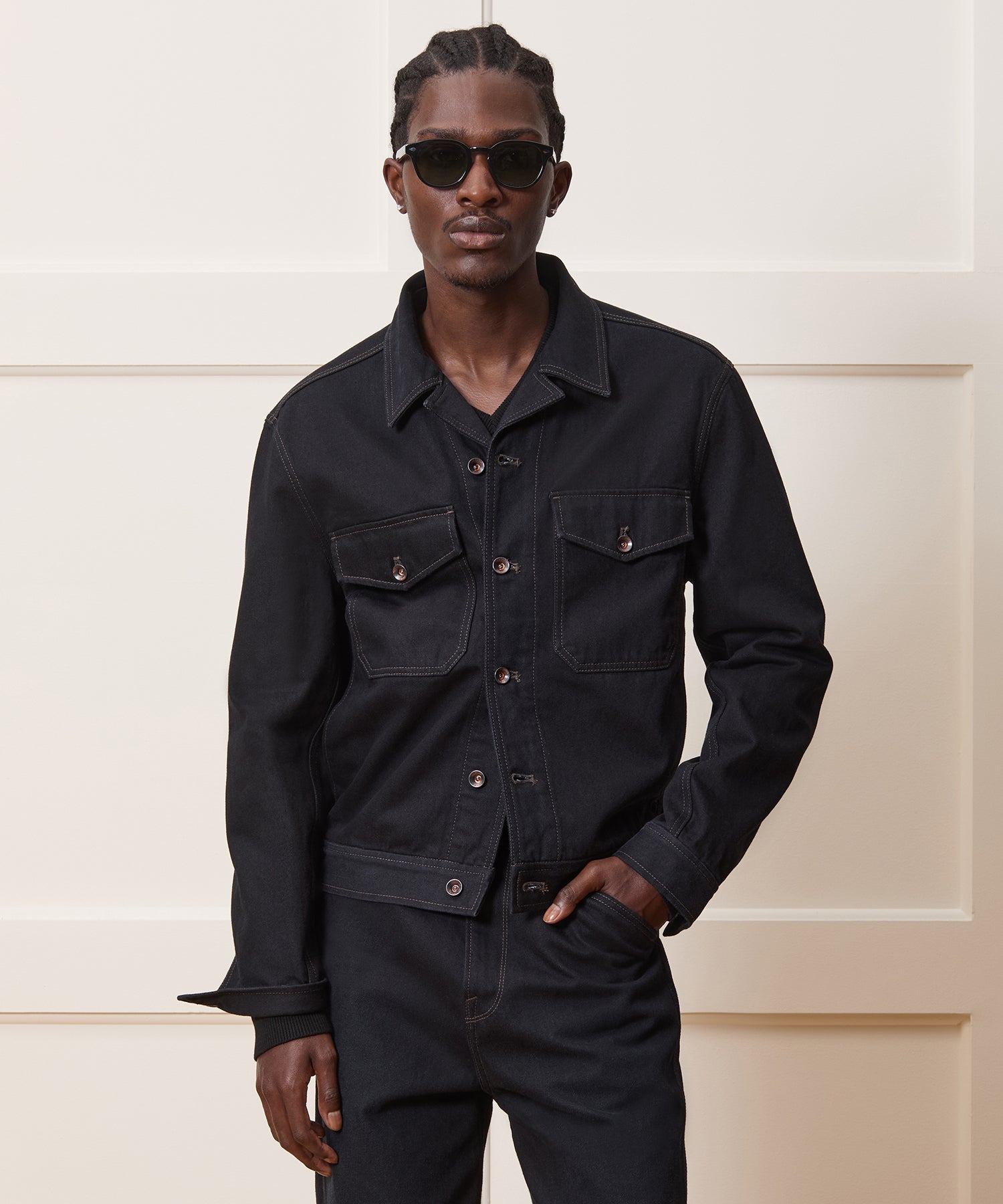 Cropped Denim Eisenhower Jacket