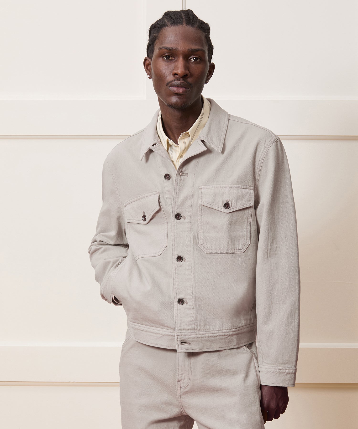 Cropped Denim Eisenhower Jacket