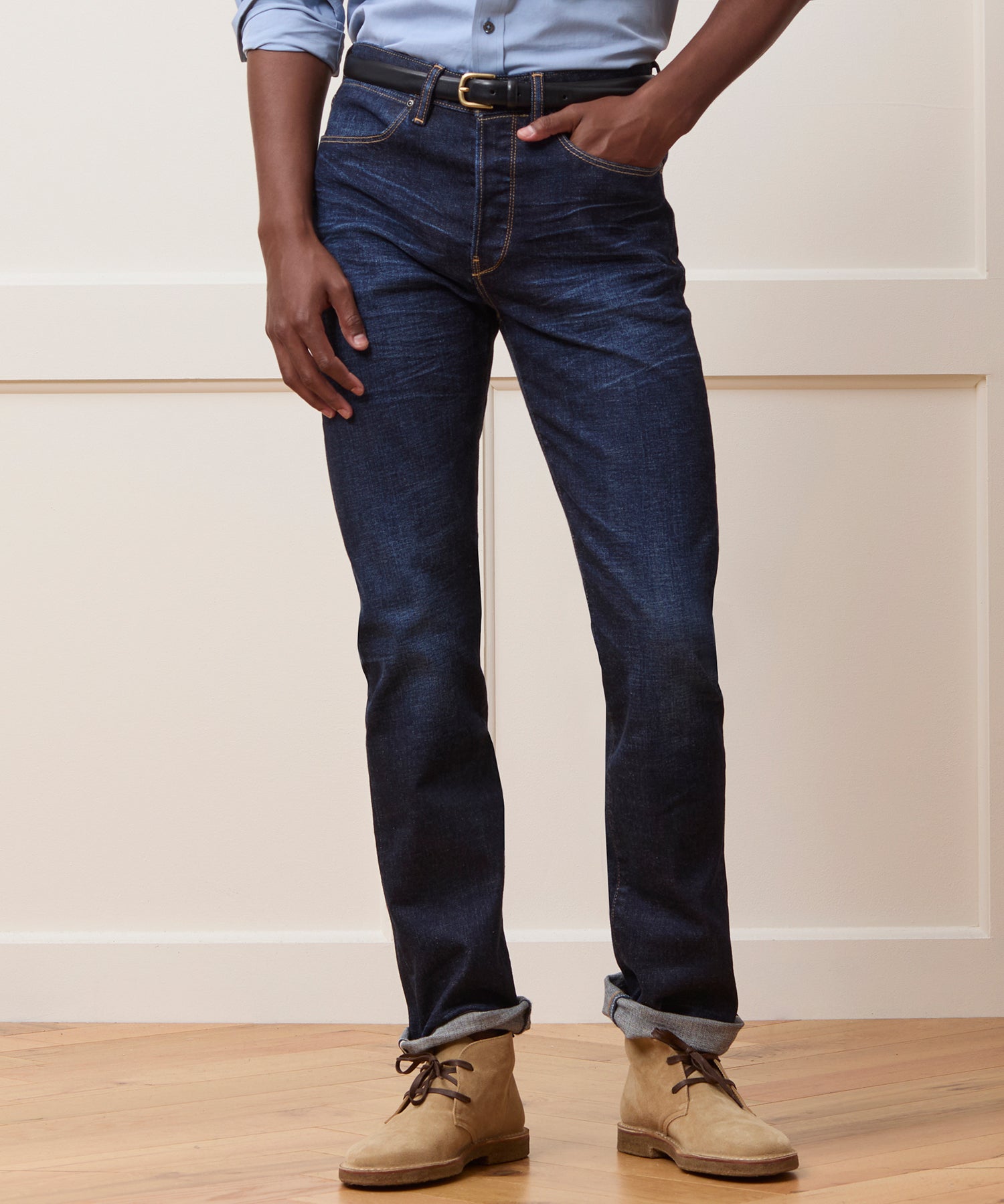 Straight Japanese Selvedge Stretch Jean in Worn Indigo