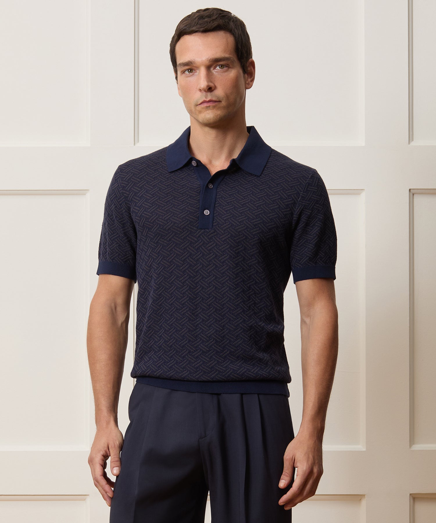 Cotton Basketweave Sweater Polo