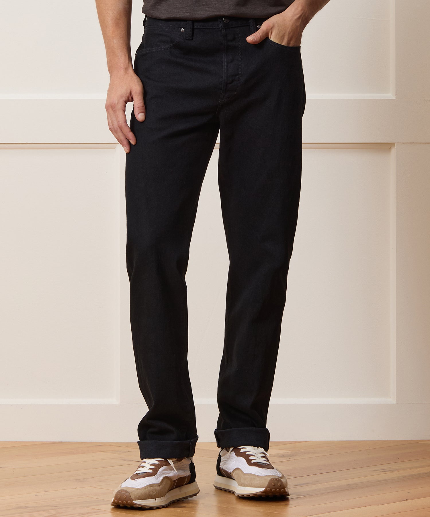 Straight Japanese Selvedge Stretch Jean in Black