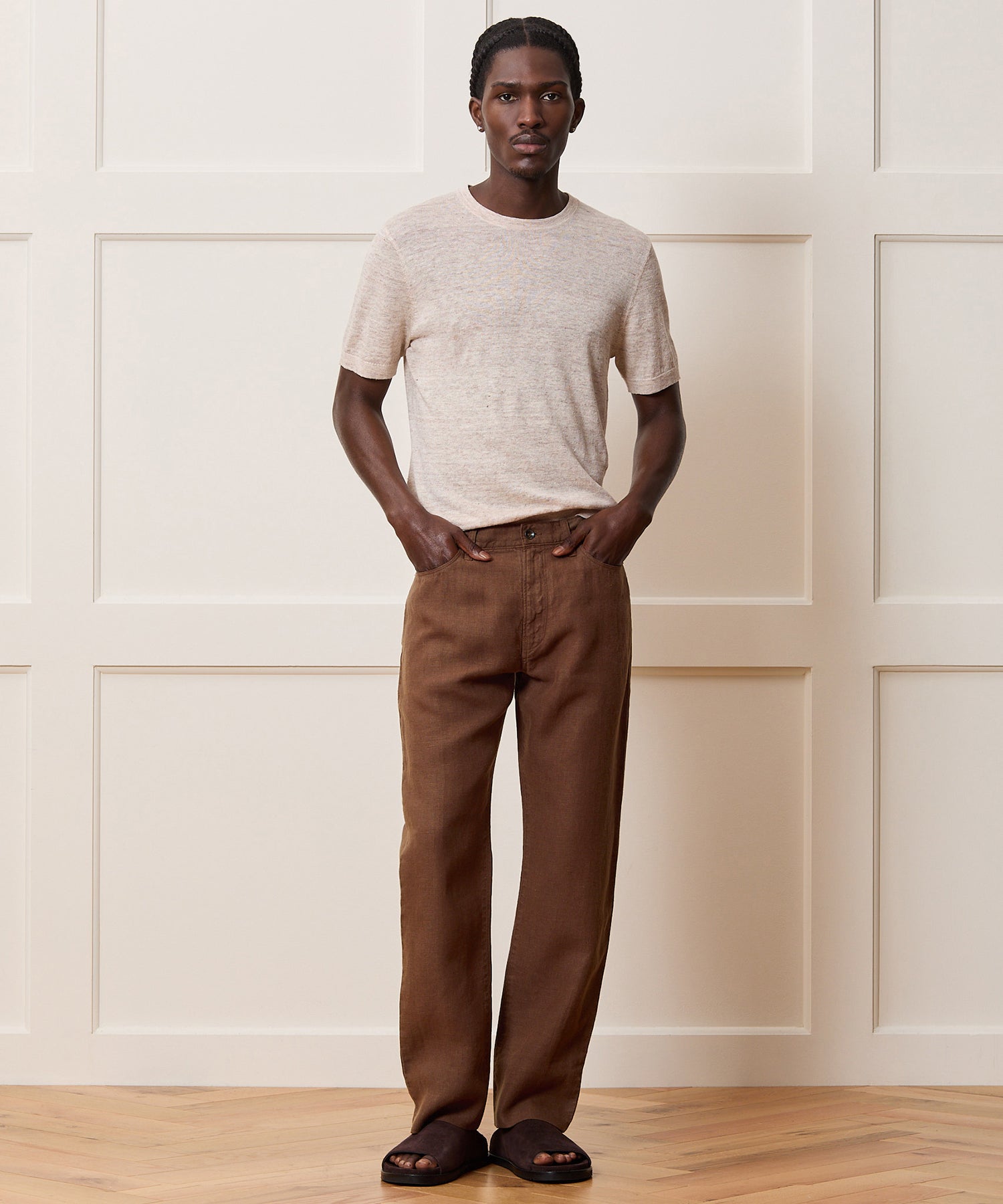 Straight Fit 5-Pocket Linen Pant
