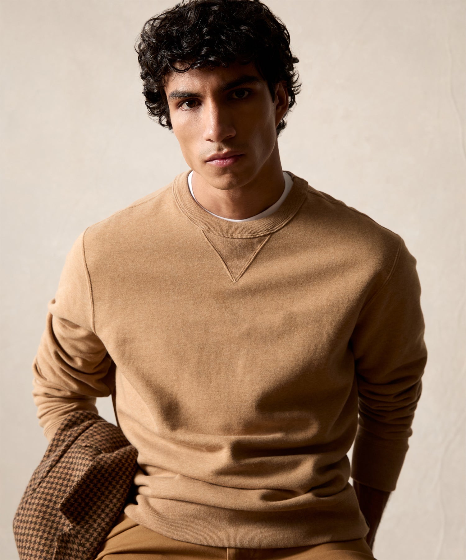 Cotton-Camelhair Fleece Sweatshirt in Camel