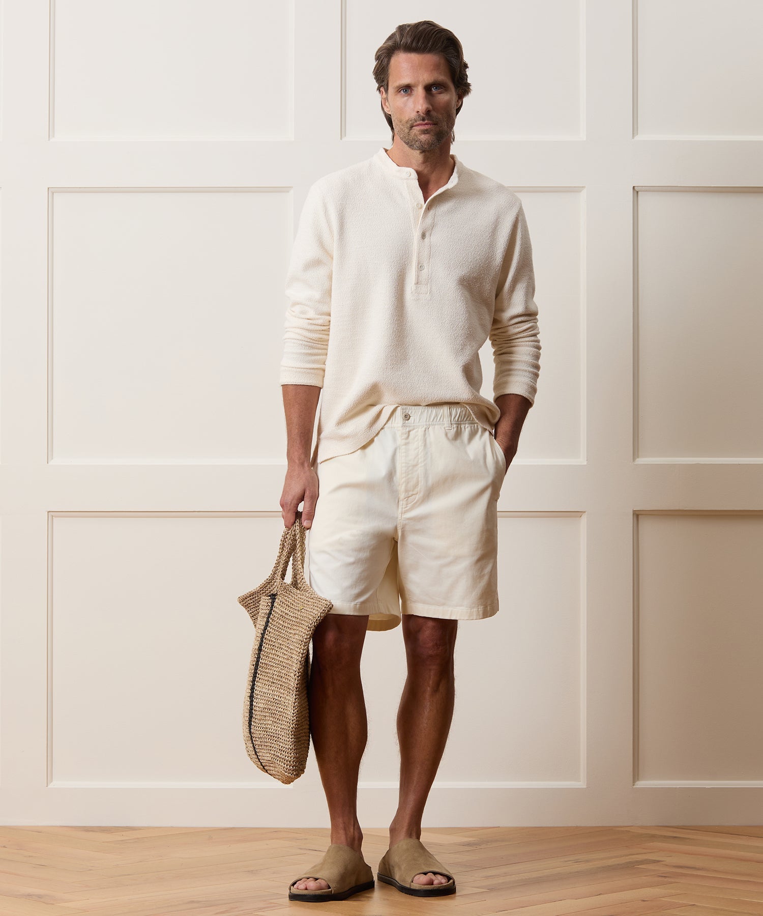 Boucle Band Collar Popover Shirt