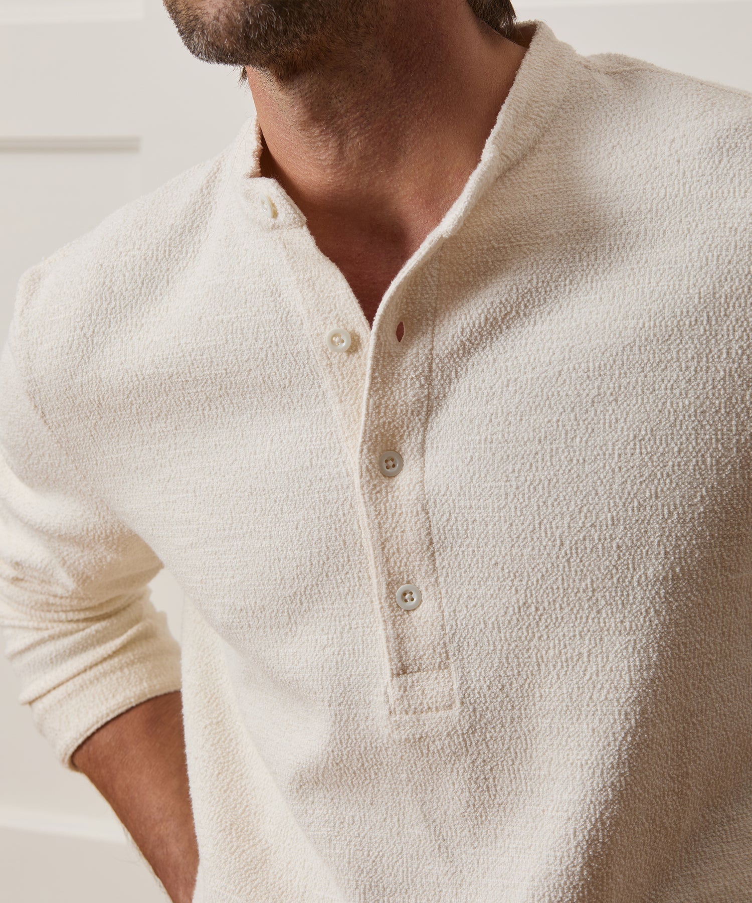Boucle Band Collar Popover Shirt