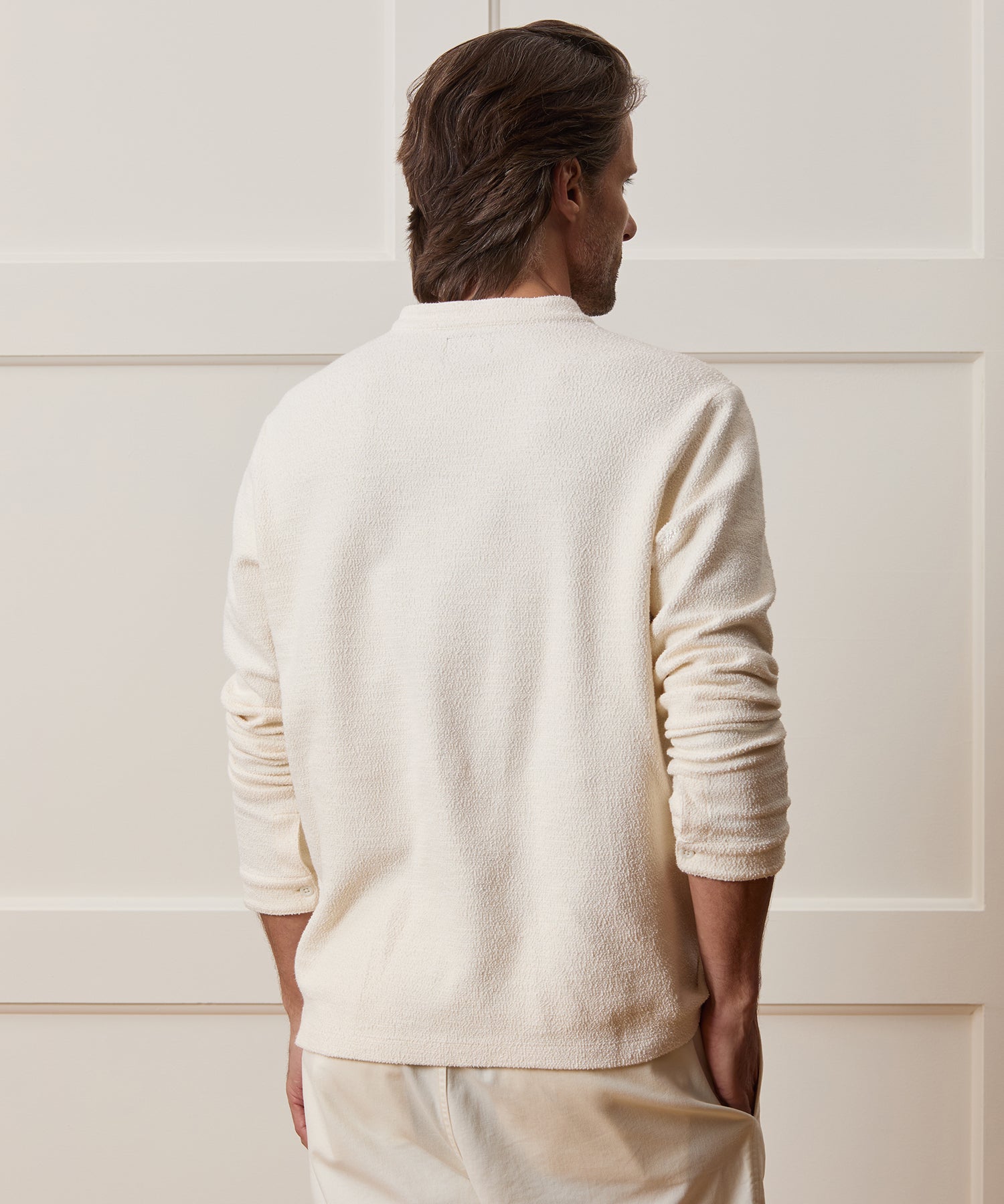 Boucle Band Collar Popover Shirt