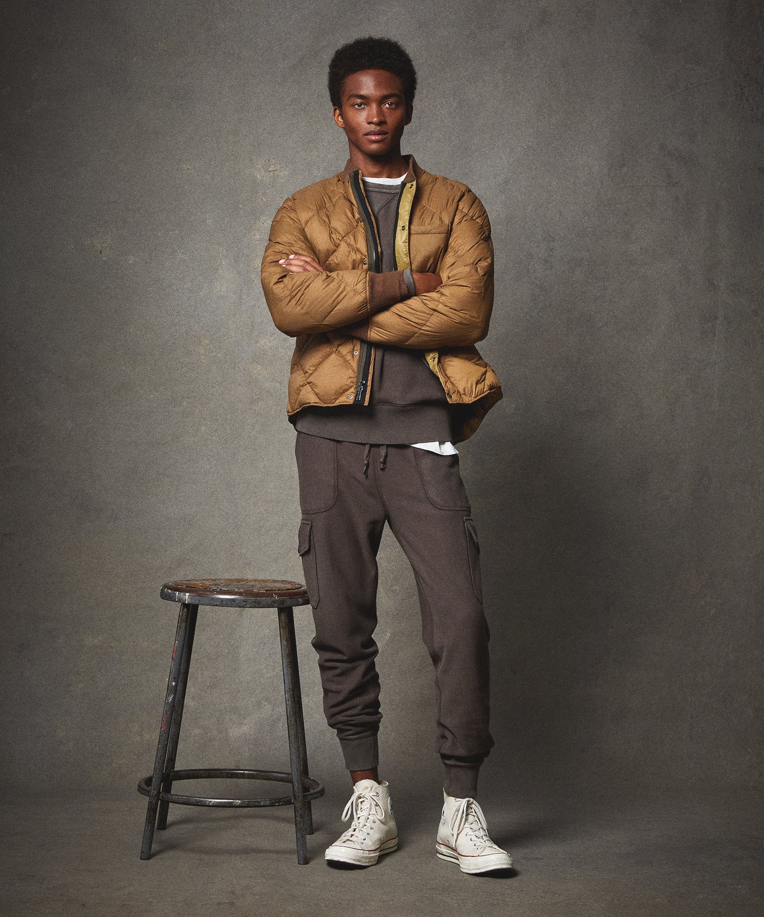 *Holding for F23* Italian Quilted Down Snap Bomber in Camel