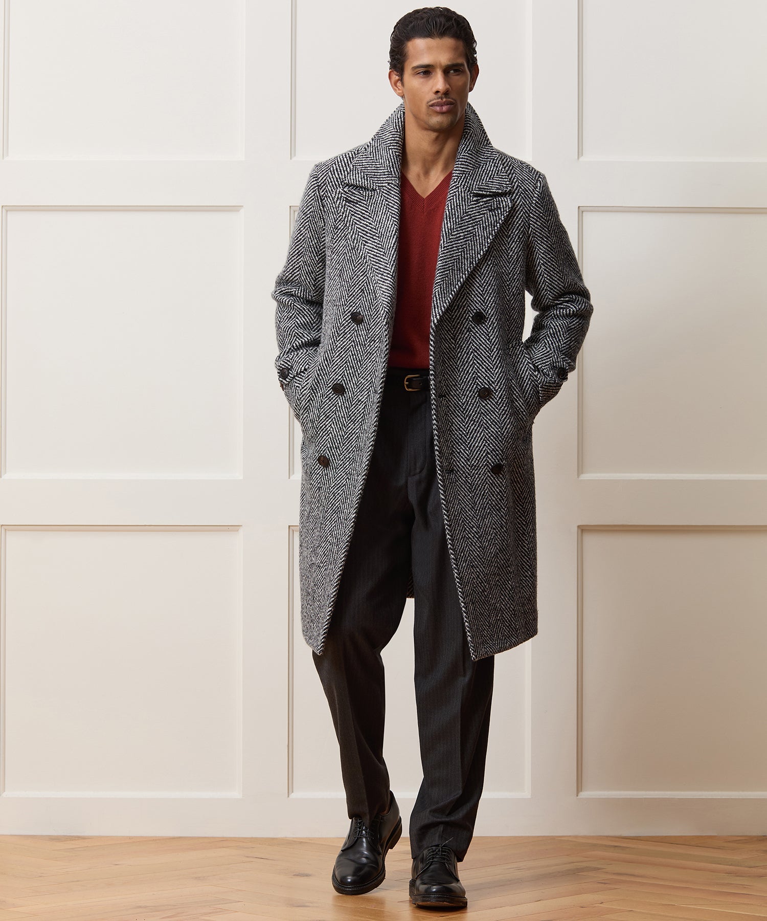 Italian Wool Herringbone Officer Coat