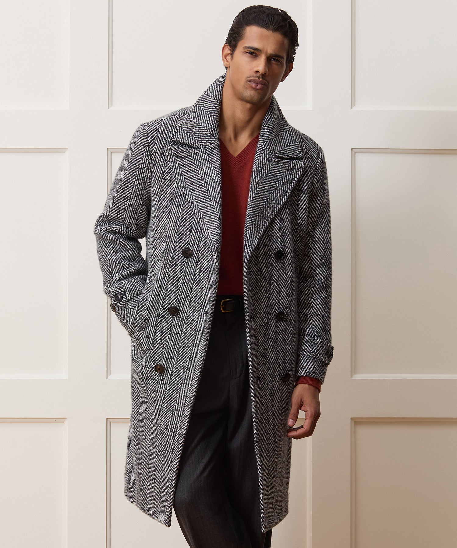 Italian Wool Herringbone Officer Coat