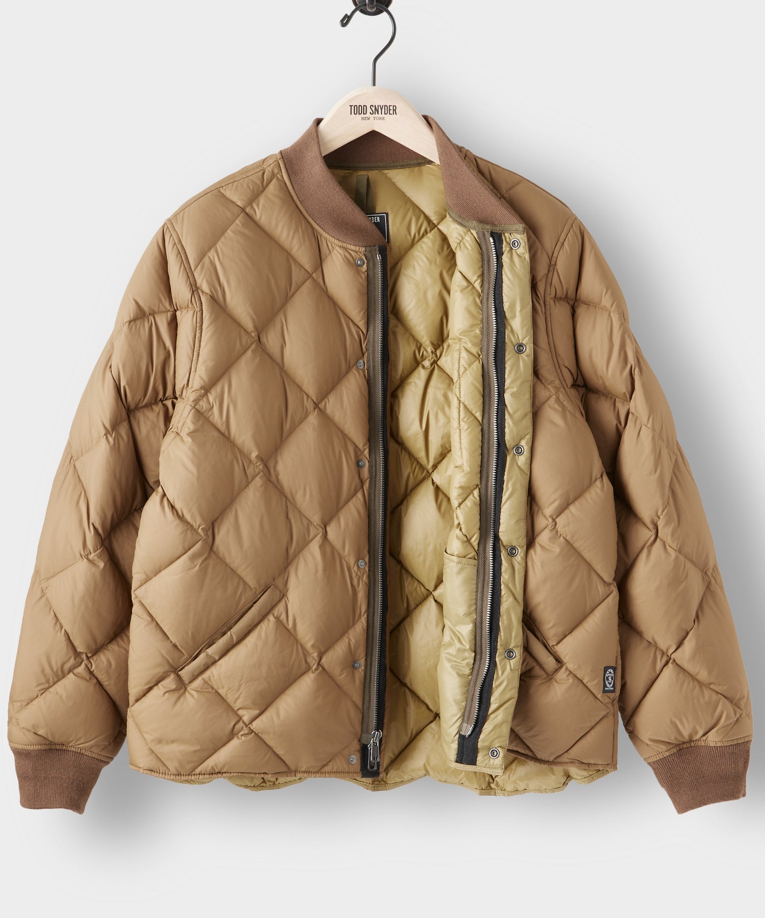 *Holding for F23* Italian Quilted Down Snap Bomber in Camel