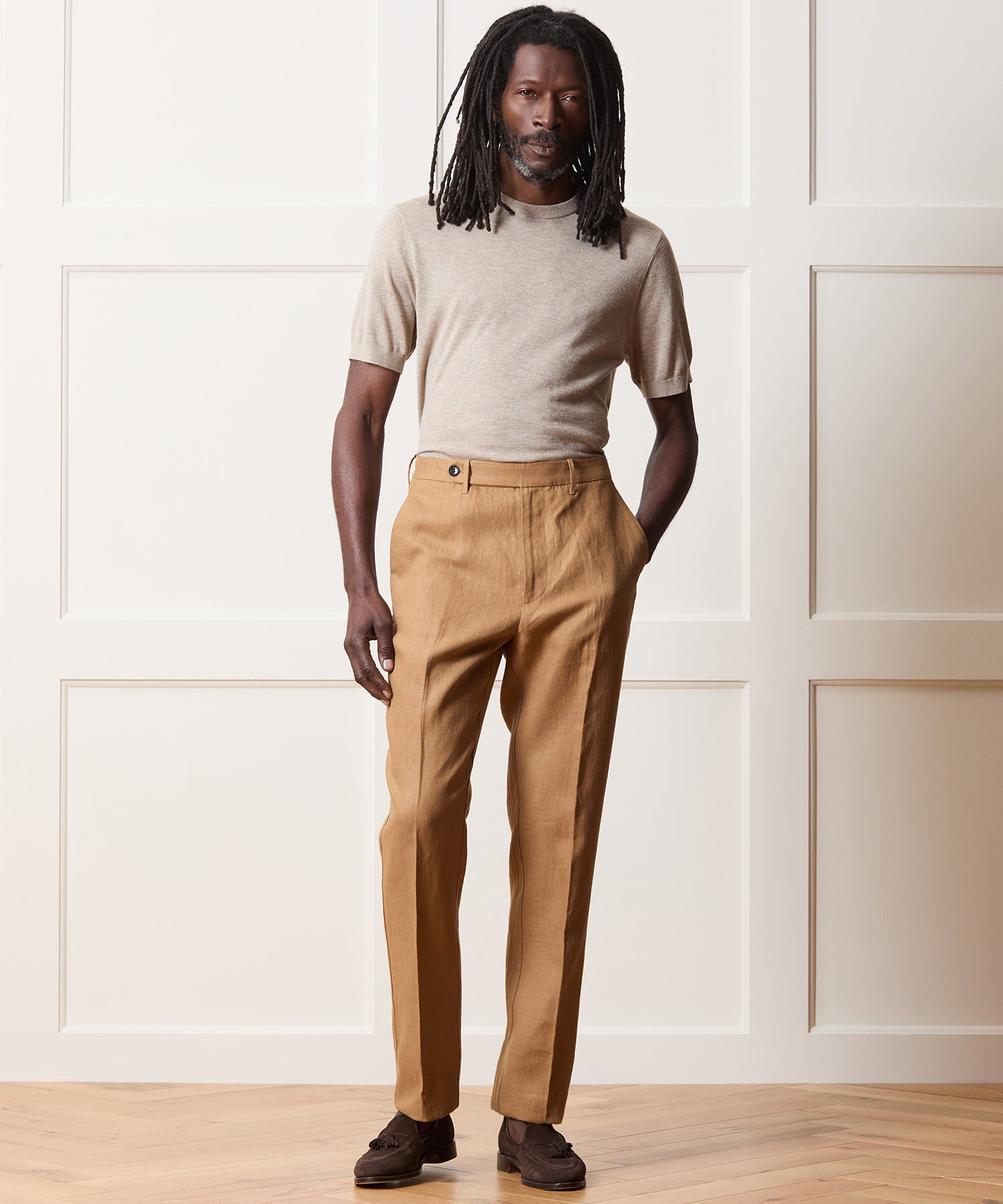 Straight Fit Linen Tab Trouser