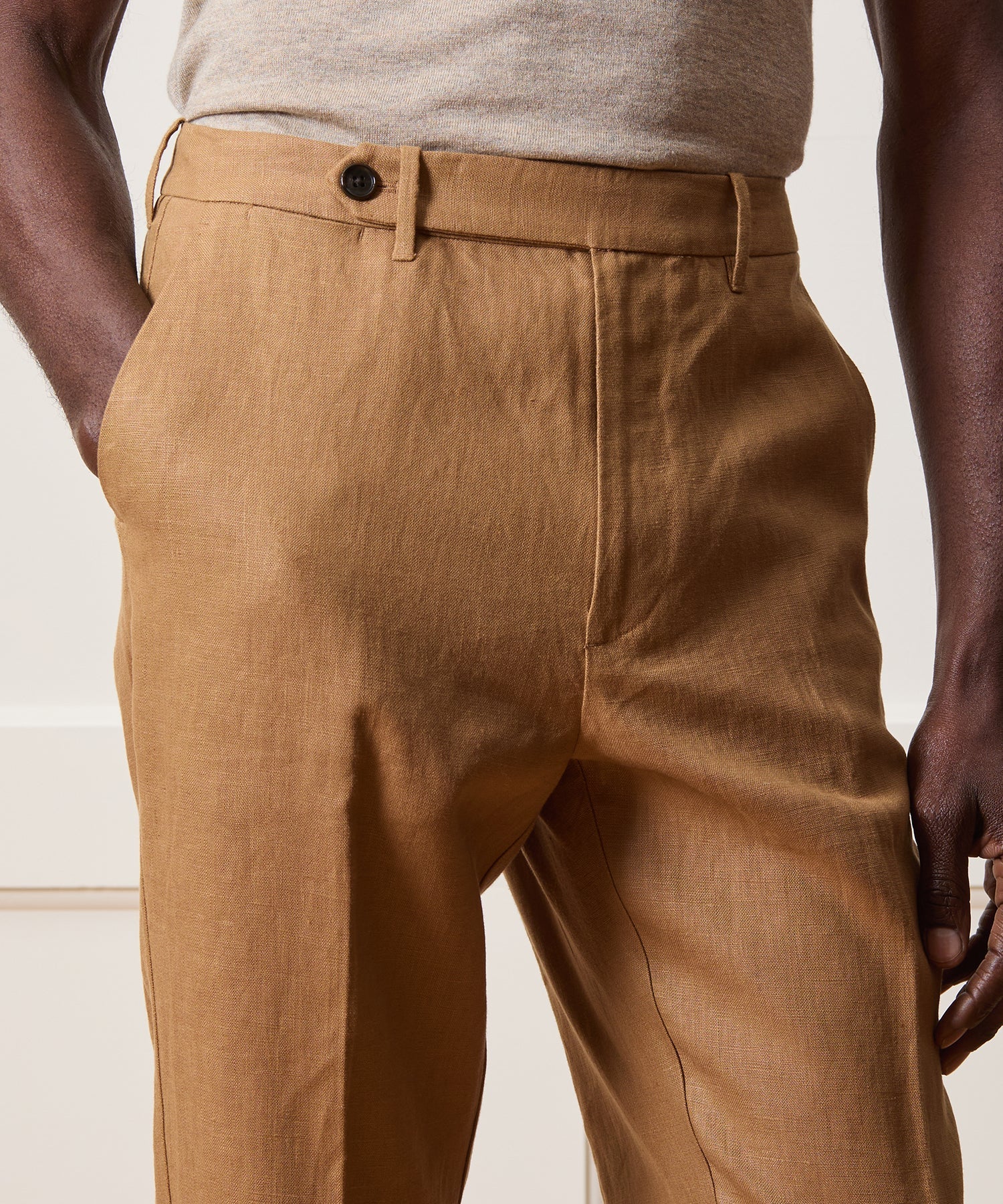 Straight Fit Linen Tab Trouser