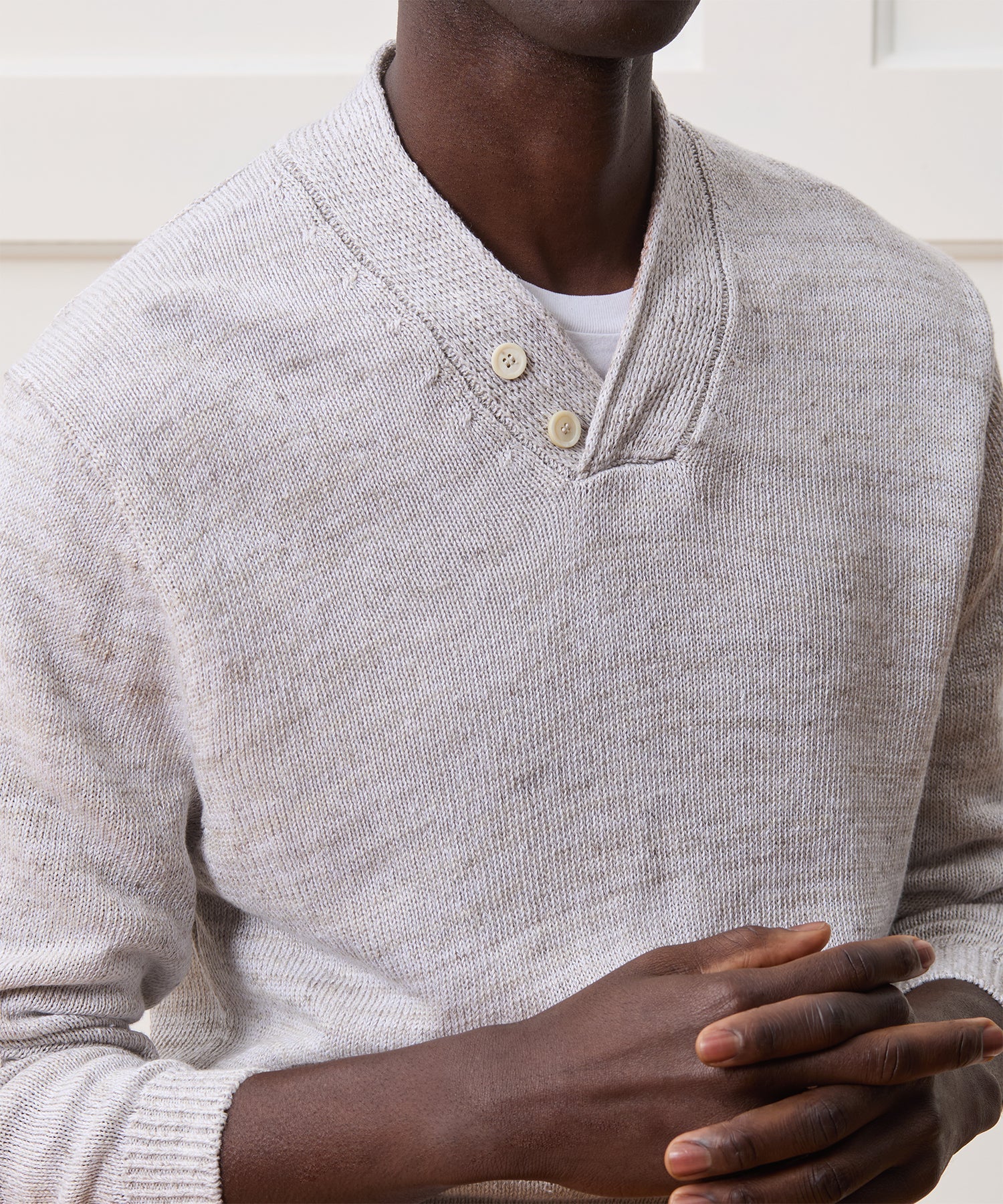 Inis Meáin Linen Hurler V-Neck Sweater in Silver Marl