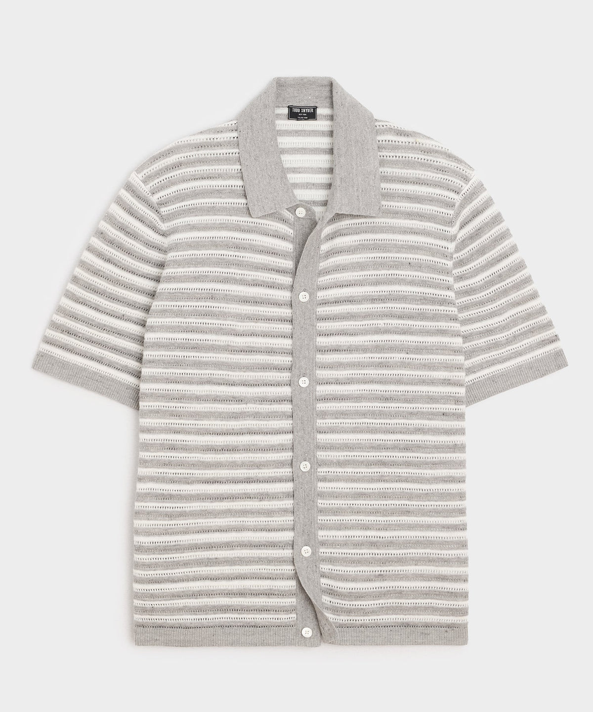 Cropped Pointelle Linen Sweater Polo