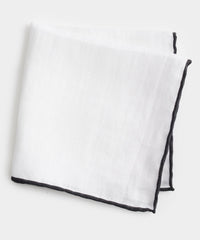 Italian Tipped Linen Pocket Square in Black